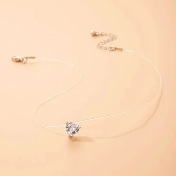 Cubic Zirconia Heart Charm Necklace - Picture 3 of 5